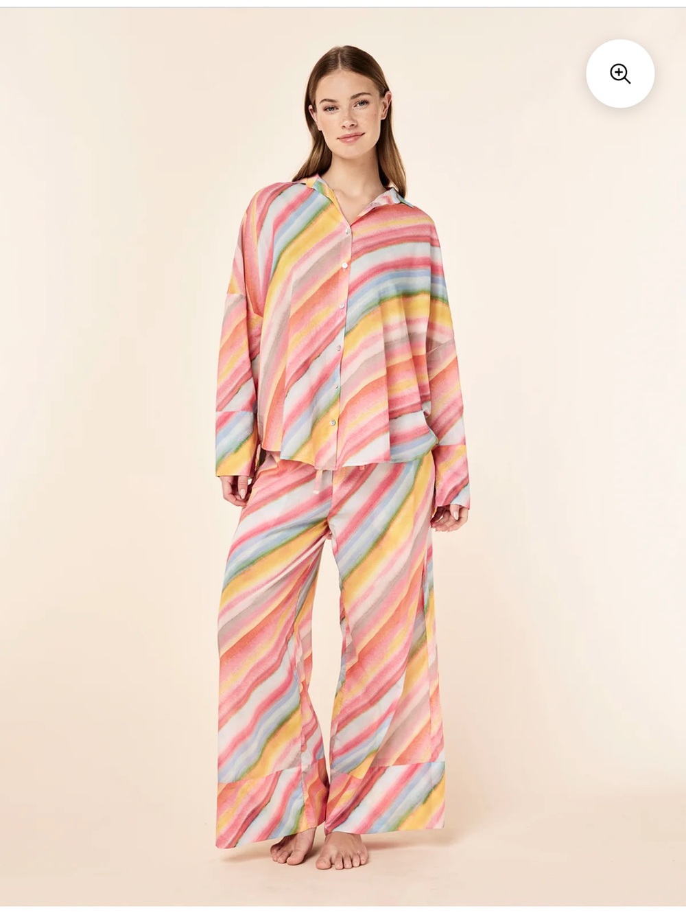 Papinelle Relaxed Stripe Print Pink Multicolor Pajama Set Organic Cotton